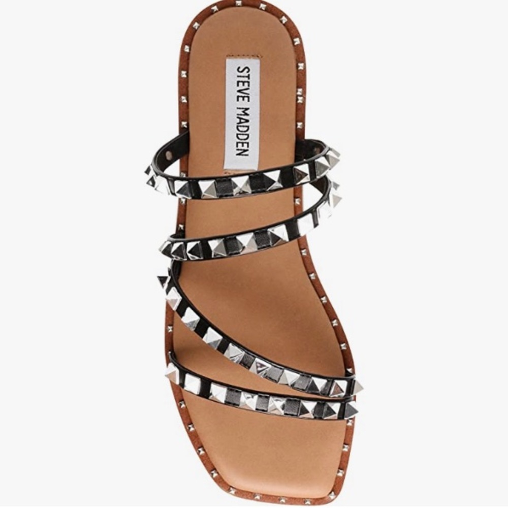 Steve Madden Skyler Flat Sandal Black Studded